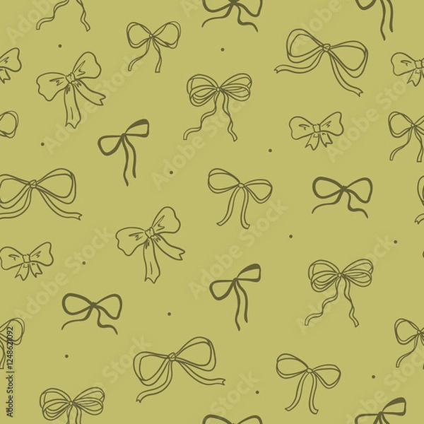 Fototapeta Pistachio green coquette bows - seamless vector pattern