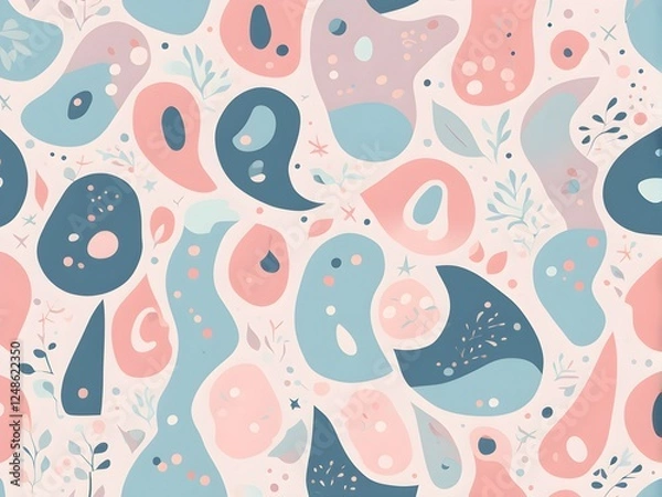 Fototapeta abstract illustration of seamless pattern of whimsical hand-drawn shapes and icons in soft pastel hues