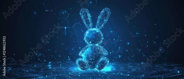 Fototapeta Digital rabbit, glowing, dark background, particle effects, tech concept