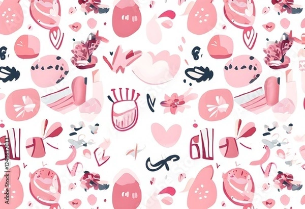 Fototapeta abstract illustration of seamless pattern of whimsical hand-drawn shapes and icons in soft pastel hues