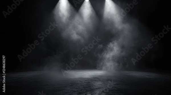 Fototapeta Abstract Black Background with Spotlight and Smoke in a Dramatic Scene Ideal for Event Promotion or Artistic Background