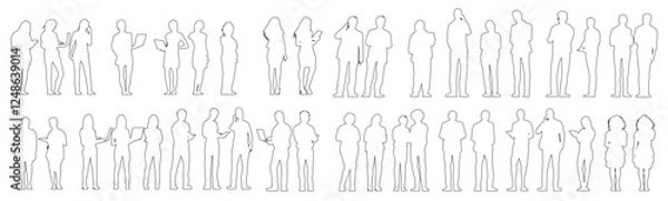 Obraz Set of business people silhouette, man and woman team, isolated on white background	