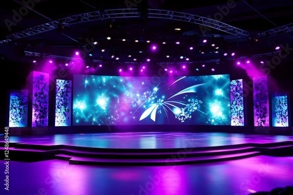 Fototapeta Lit stage, LED screen, event venue, awards ceremony backdrop