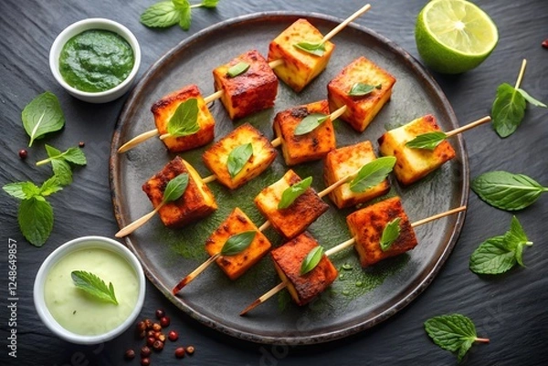 Obraz Indian paneer tikka in thali 