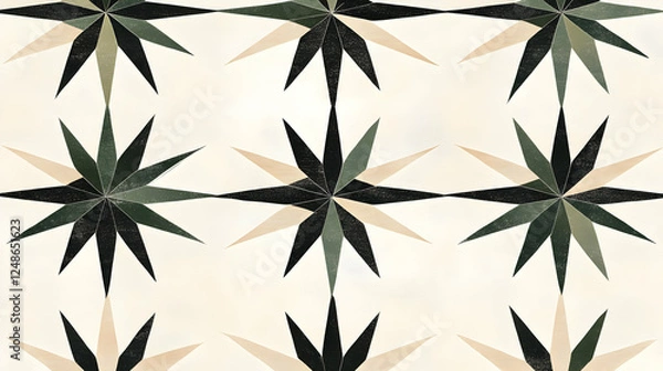 Fototapeta Geometric star tile pattern, cream background, interior design, seamless texture