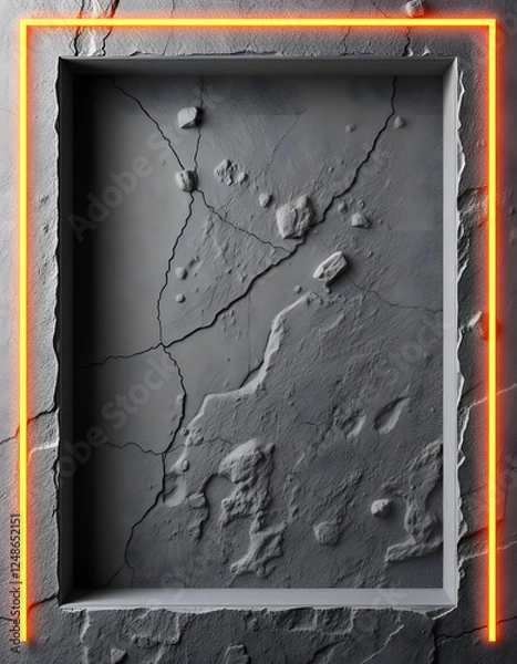 Fototapeta cement and granite stone background, stone texture background relief design, 3D illustration, texture for wall, glowing neon. with white shades