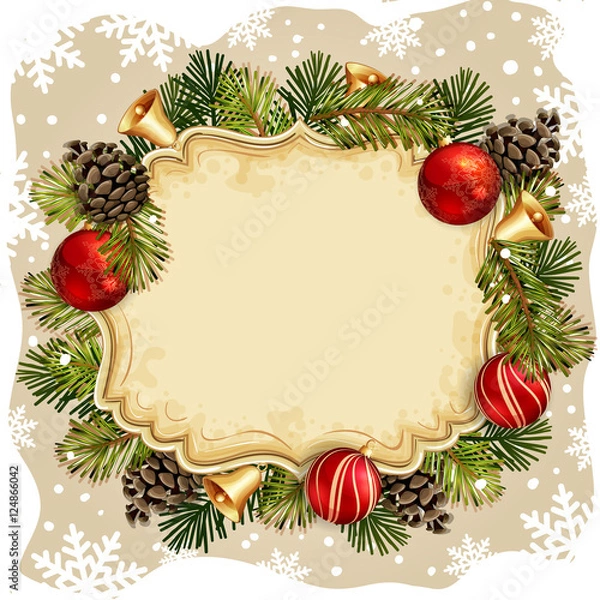 Obraz Christmas illustration with Christmas bells and baubles 