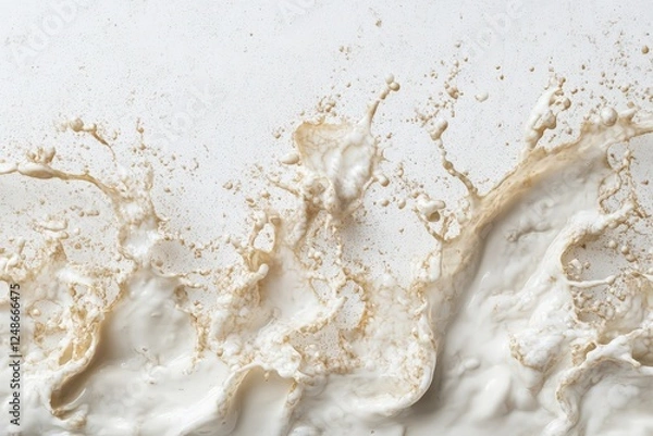 Fototapeta A delightful splash of milk beautifully spread on a white surface