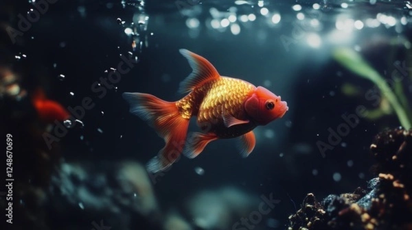 Fototapeta Goldfish swimming in vibrant underwater world