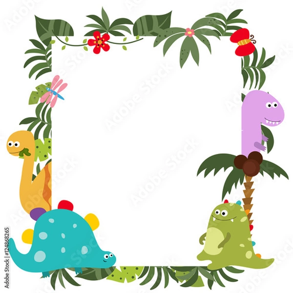 Fototapeta Frame with cartoon dinosaurs