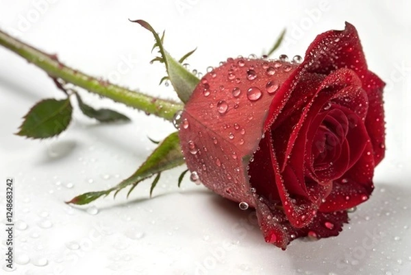 Obraz Red Rose with Dew Drops