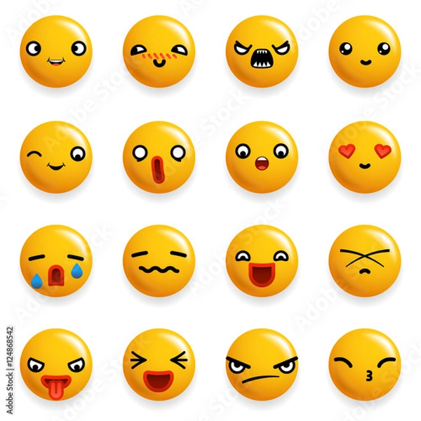 Fototapeta Smile Emoticon Icons Set Isolated 3d Realistic Design Vector Illustration