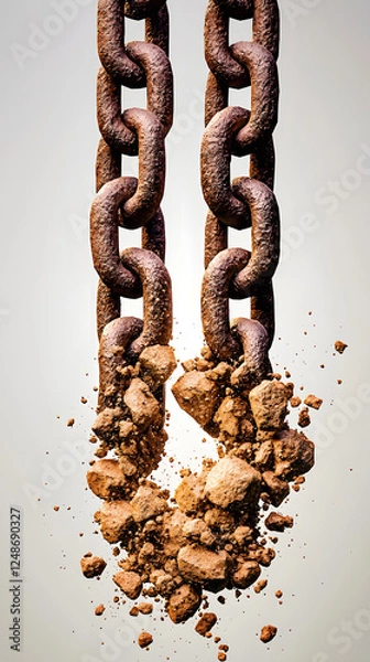 Fototapeta Rusty chains breaking with dirt falling