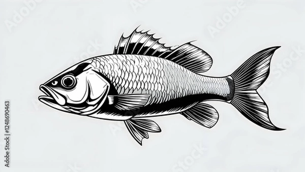 Obraz The fish illustration is drawn with pencil strokes on a white background