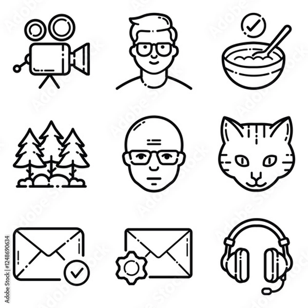 Fototapeta Essential Flat Icon Set Isolated On White Background