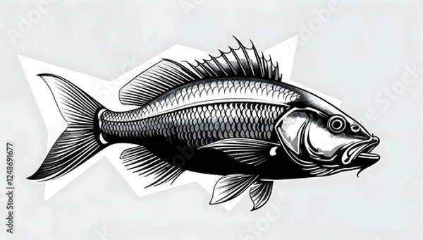 Obraz The fish illustration is drawn with pencil strokes on a white background