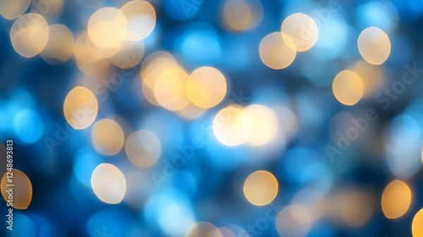 Fototapeta Blue and gold bokeh lights, festive background