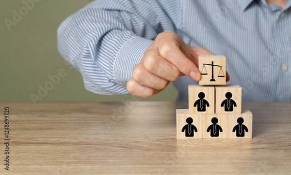 Obraz Compliance with employment laws and regulations, labor laws concept. Laws aim to protect workers from discrimination, harassment, unsafe working conditions and unfair treatment. stock photo