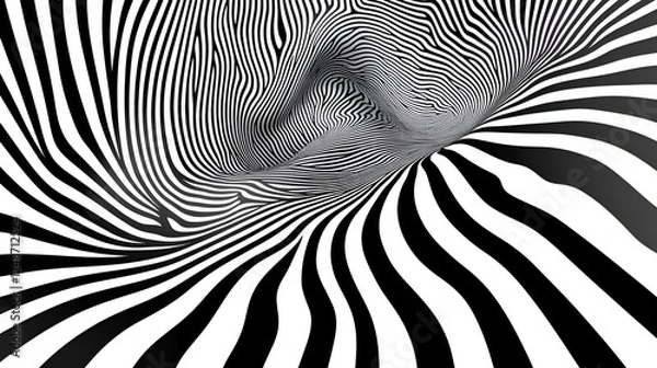 Fototapeta Black and white psychedelic optical illusion ,Black and white wavy lines. Abstract background ,Abstract black and white striped background