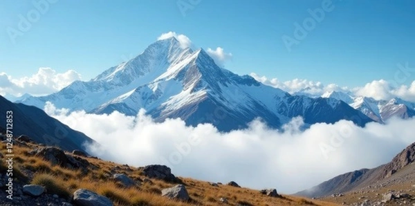 Obraz Rolling white clouds across the summit of Longs Peak, Colorado, scenery