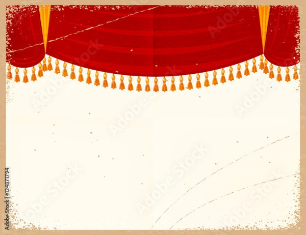 Obraz Vector illustration of a red theater curtain on a retro backgrou