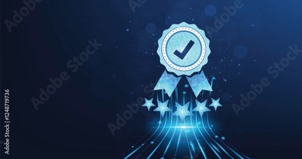 Fototapeta Quality guarantee mark concept.Quality Assurance (QA) and Quality Control (QC) ISO certification, The icon for quality assurance is on a dark blue background. 