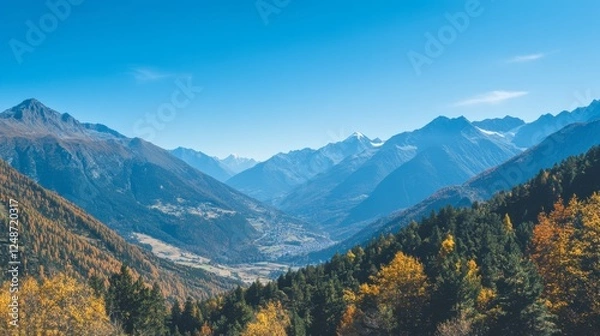 Obraz A panoramic view of the Italian Alps with rugged peaks and valleys, showcasing the natural beauty of the region.