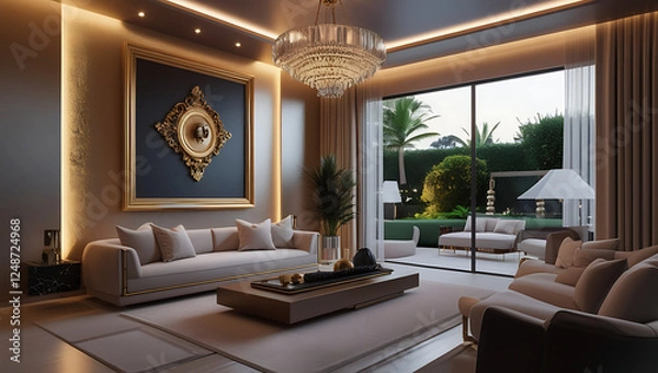Fototapeta Modern Living Room Interior with ISO A Paper Size Poster Mockup – Elegant 3D Render Design