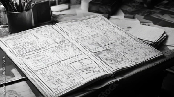 Obraz Storyboard sketchbook showcasing artistic vision and creative pre-production process