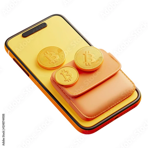 Fototapeta Closeup of Cryptocurrency Wallet App Interface on Smartphone Screen, 3D design, Transparent Background, PNG