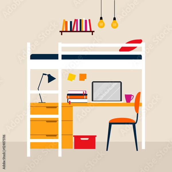 Obraz Vector illustration of the student bedroom