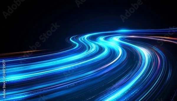 Fototapeta Abstract Light Trails, Dynamic Blue Streaks on a Dark Background, Long Exposure, Vector Illustration