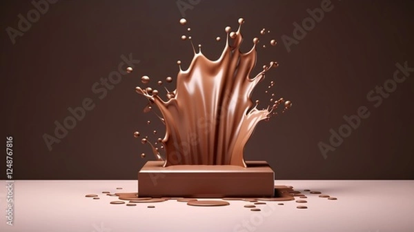 Obraz Luxurious Chocolate Splash with Elegant Podium on Mockup Background