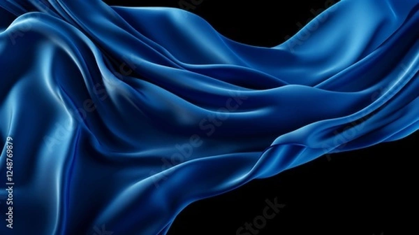 Obraz Elegant Dark Blue Fabric Texture Fluttering in Wind on White Background