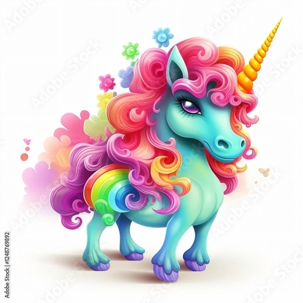 Obraz Magical rainbow unicorn clipart isolated on white background for creative projects