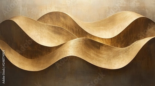 Fototapeta Golden flowing waves abstractly cascade down in a textured background