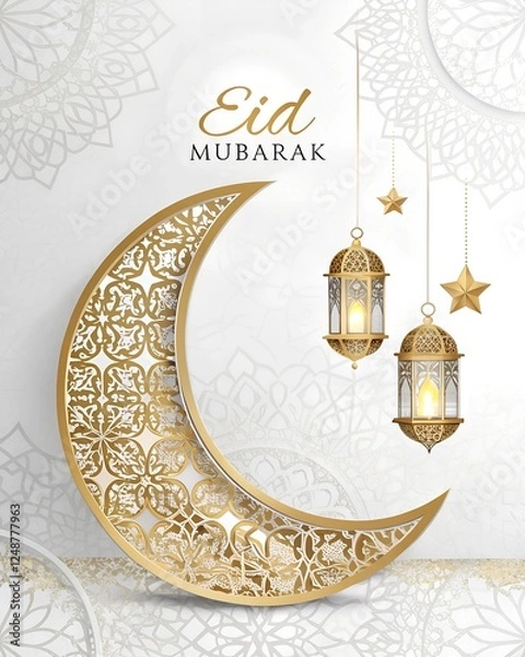 Fototapeta "Elegant Eid Mubarak Crescent Moon and Lanterns"