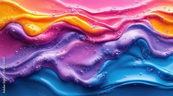 Fototapeta Vibrant abstract waves of colorful paint with bubbles, creating a dynamic visual texture