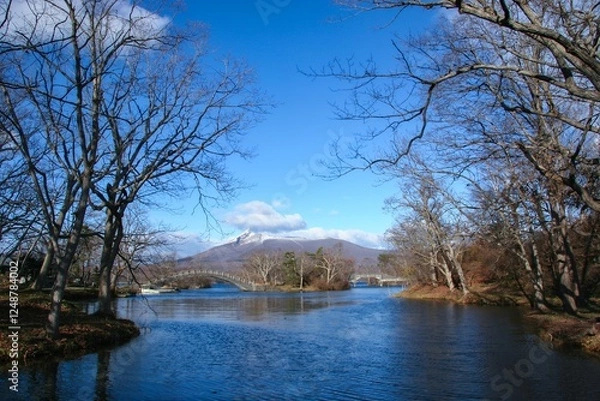 Fototapeta 冬の晴れた空と駒ケ岳