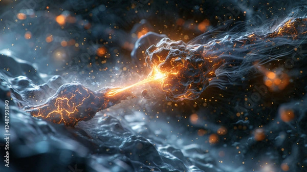 Fototapeta Microscopic Cancer Cell Breakdown A close-up of cancer cells being dismantled by a 3D nanotechnology device, with realistic textures and a clean background.