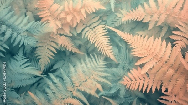 Fototapeta Fern leaves display a cool and warm color palette arrangement