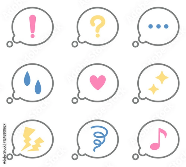 Fototapeta 思考を表す吹き出し入り感情アイコンセット