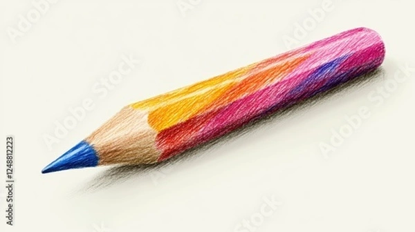 Fototapeta Colorful pencil resting on a light surface, showcasing vibrant hues and artistic potential