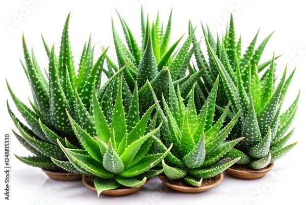 Fototapeta Soothing aloe vera, isolated on white, ideal for skincare and natural remedies.  A healthy, succulent plant.