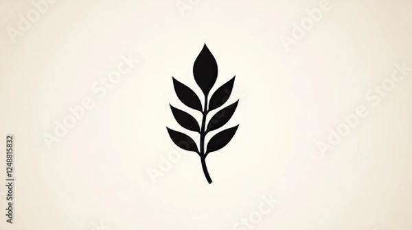 Fototapeta Minimalist black leaf silhouette on a soft beige background, ideal for eco-friendly themes