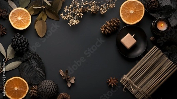 Fototapeta Dark and moody aesthetic with citrus and spices
