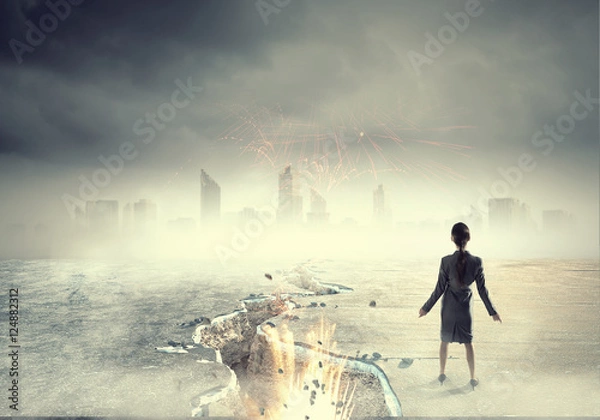 Fototapeta Overcoming crisis break . Mixed media