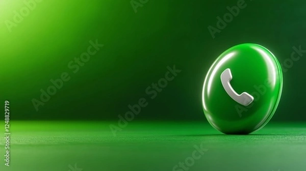 Fototapeta Green Call Button on a Dark Background. Generative AI