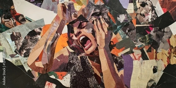 Fototapeta social problems on a paper collageaem