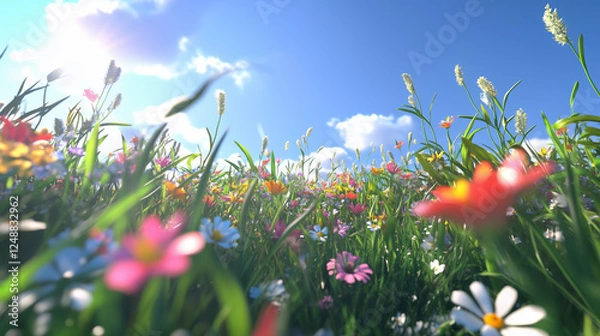 Obraz A Vibrant Meadow of Colorful Flowers Under a Sunny Sky